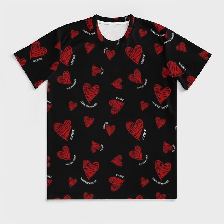 T Shirt For Men Red Heart Print T-Shirt Mens I Love You Forever