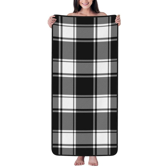 Cotton Bath Towels for Bathroom - Buffalo check plaid white black Microfiber Quick Dry Towels for Body Bath Sheets, Personalized Beach Towel, Soft Shower Towels for Travel Home Beach 27*55in