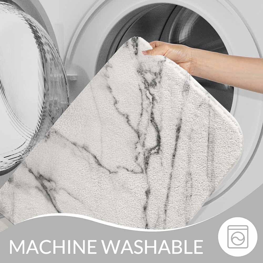 Marble Bath Mat for Bathroom Abstract White Gray Marble Texture Bath Rugs Door Mat Non Slip Rubber Backed Bathroom Floor Mat for Bathtub Sink Shower 20"X32"