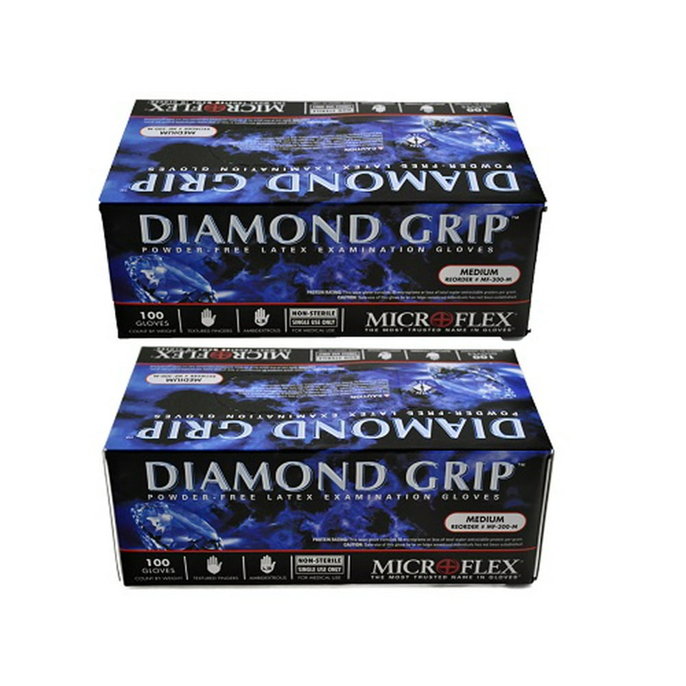 Microflex MF300M (2 Pack) Diamond Grip Latex Gloves, Size Medium, Pack