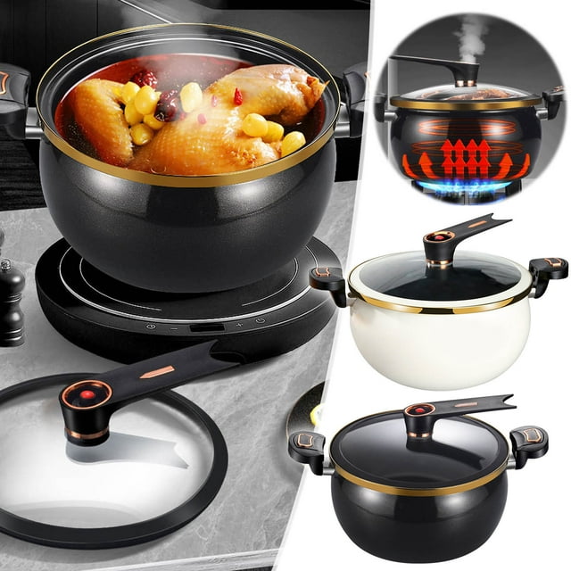 Feltree 8L Mini Pressure Cooker with Locking Handles, Induction Compatible Non-Stick Fast Heating Pot for All Stovetops, Family-Sized Pressure Cooker with Standable Lid & Transparent Cover