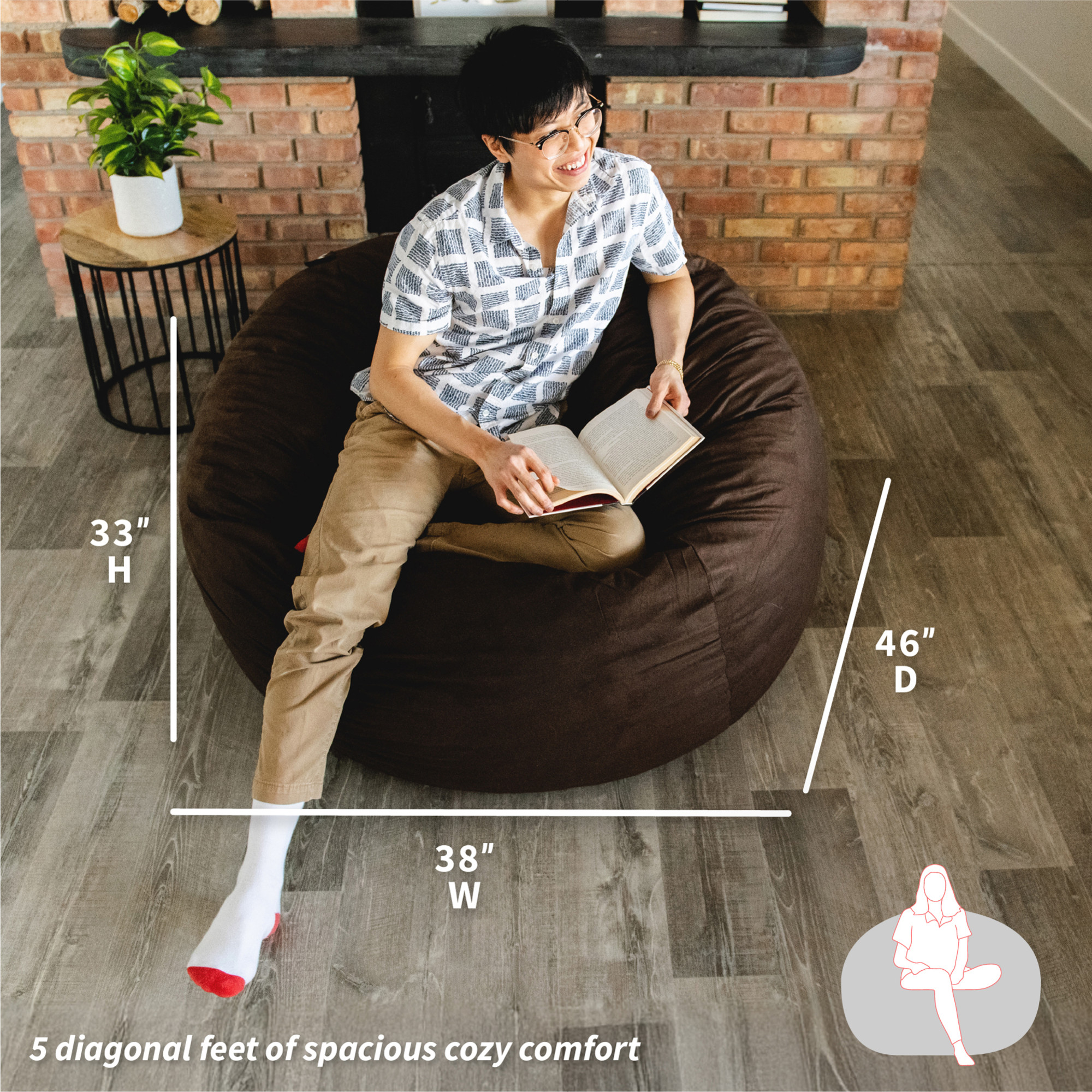 Big Joe Fuf 5Ft Oversized Cover Only Machine Washable, Cocoa Lenox, Durable Woven Polyester, 5 foot Large Reading and Gaming Seat