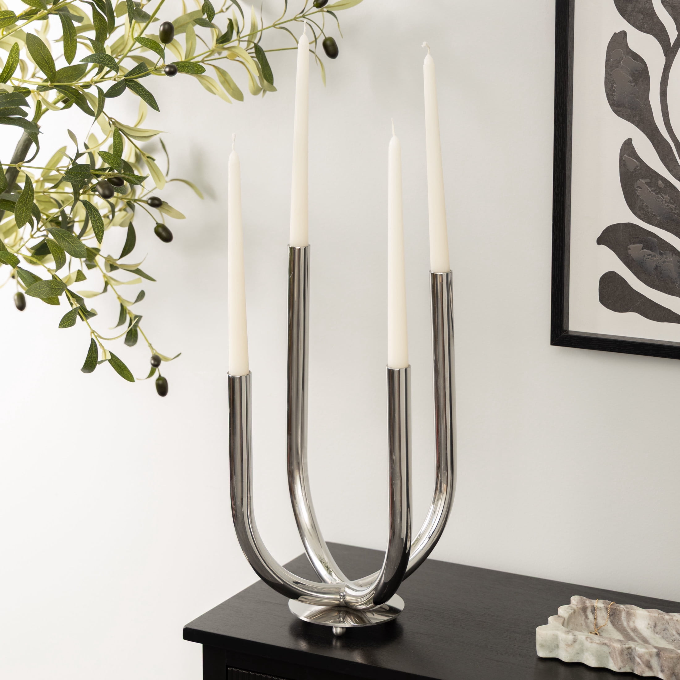 DecMode 4 Holder Silver Stainless Steel Metal Abstract U-Shaped Candelabra