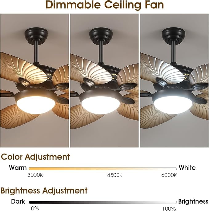 Phorus 52″ Tropical Ceiling Fan with Dimmable LED Light, Quiet Reversible DC Motor, Remote & APP Control, Adjustable Height – Indoor & Covered Outdoor Patio