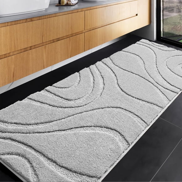 Alfombra de baño Runner DEXDE, extra larga, antideslizante, gris claro