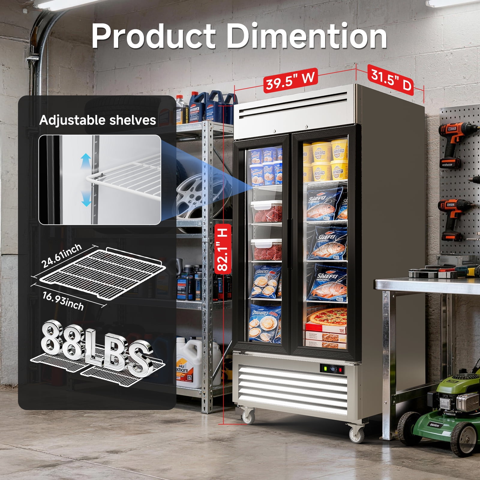 Coolake 40"W 36 Cu.Ft. Commercial Display Beverage Refrigerator with 2 Glass Doors, Stainless Steel Merchandiser Cooler