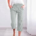 thumbnail image 2 of Difdany Bohemian Style Pants Women – High Waisted Wide Leg Cropped Linen Blend, Elastic Paper Bag Waist, Casual Summer Pants with Pockets, Flowy & Stylish for Beach & Travel Mint Green M, 2 of 8