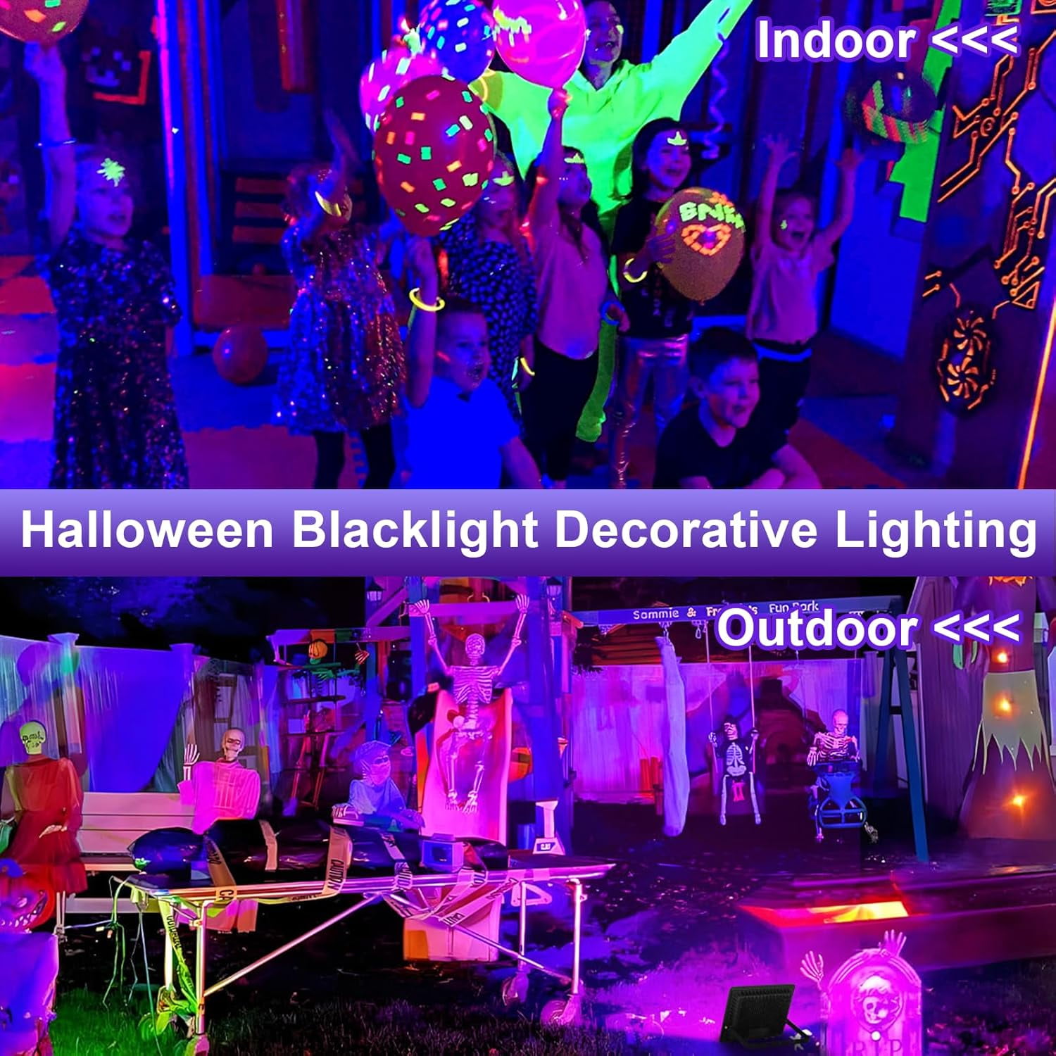 Indmird 1 pack 200W UV Black Light, IP65 Waterproof, for Black Light Party, Halloween, Stage Lighting, Body Paint, Fluorescent Poster, Neon Glow