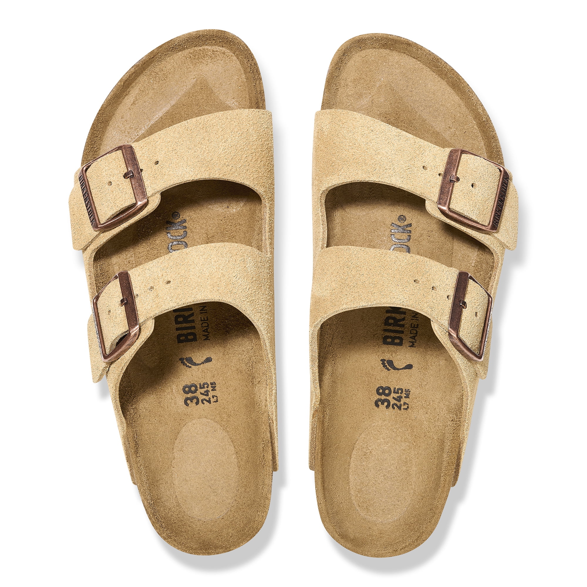 BIRKENSTOCK 1026190: ARIZONA SUEDE LEATHER SANDALS, LATTE CREAM, 38 EU
