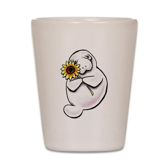 CafePress - Sunny Manatee - White Shot Glass, Unique and Funny Shot Glass