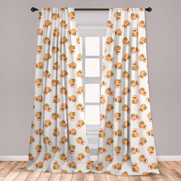 Peach Curtains 2 Panels Set, Vegetative Growth Botany Pattern Orange