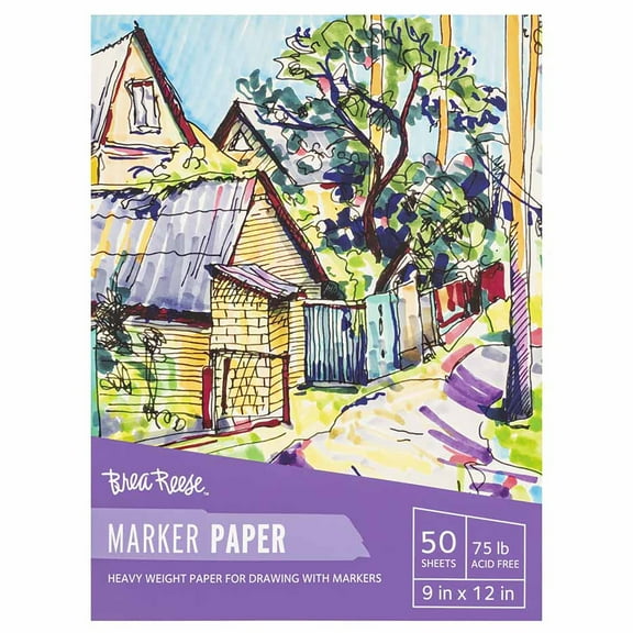 Brea Reese: Marker Paper Pad 50 Sheets - 9x12" - 75lb, Acid-Free, Durable & Smooth Surface, Perfect for Blending Markers, Adult Art Supplies