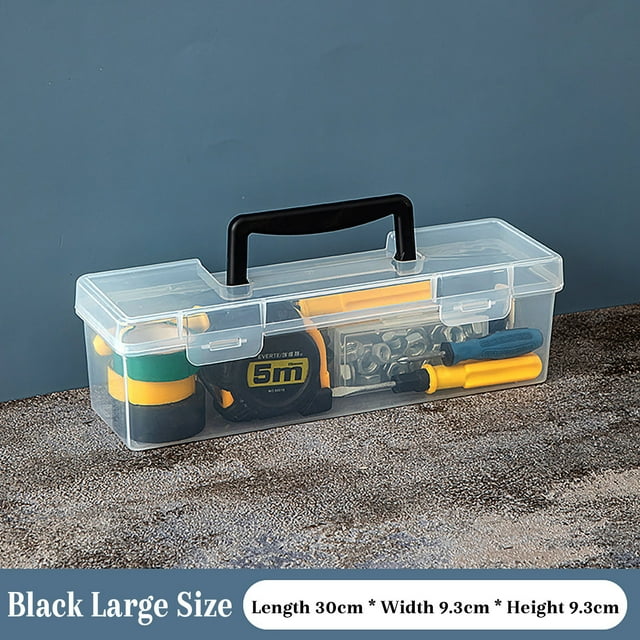 HCBY Transparent Long Tool Box, Portable Plastic Storage Case with Snap Lid for Screws & Hardware Accessories, Easy View Household DIY Organizer, Sealed against Dust(Clear B,M 11.8x3.66x3.66 inch)