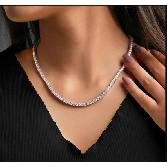 Pink sapphire tennis necklace 925 Silver Lab created pink sapphire chain choker necklace, Pink sapphire light tennis necklace Gift For Her