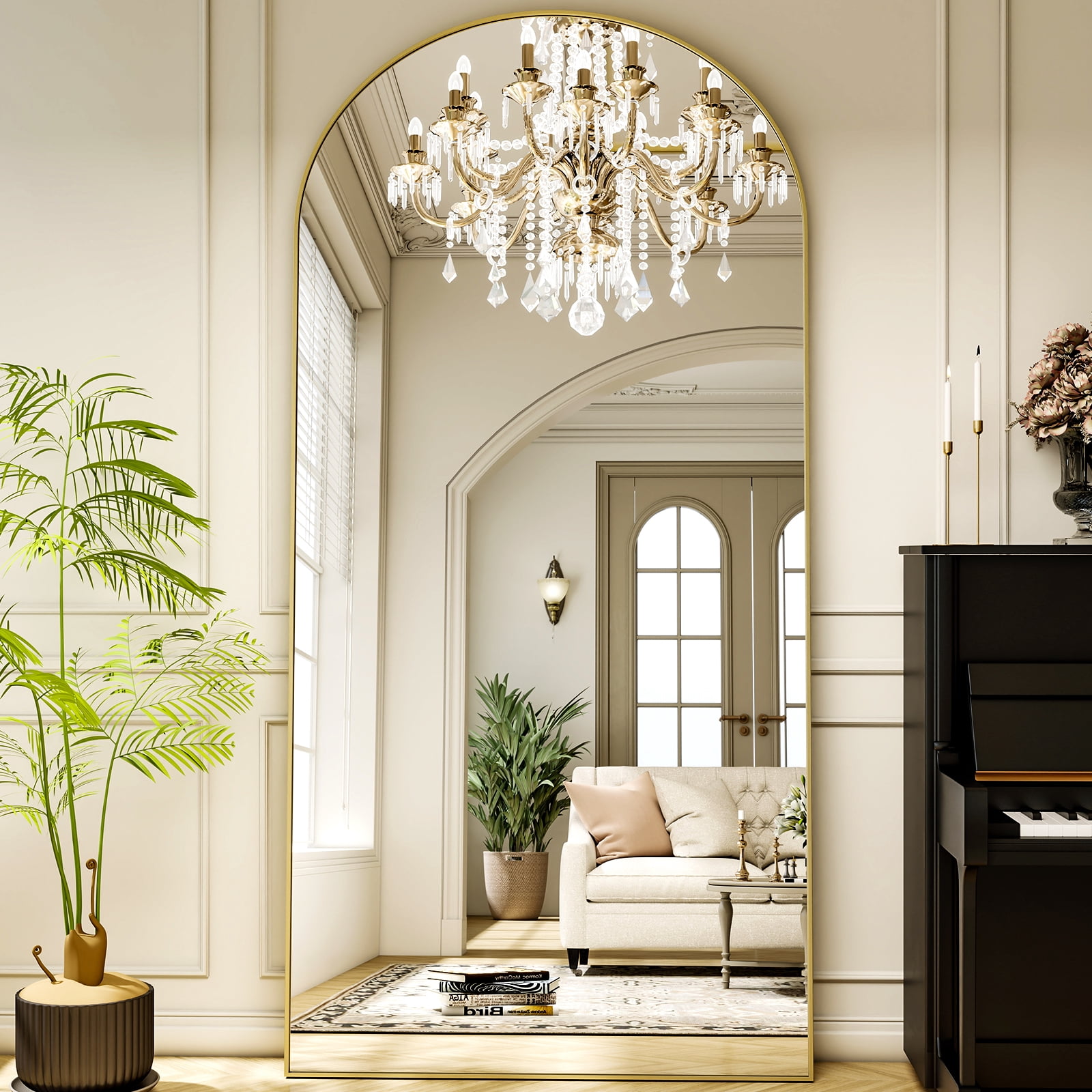 GRAHMCY 77"x38" Arched Full Length Mirror Floor Standing Mirror, Gold