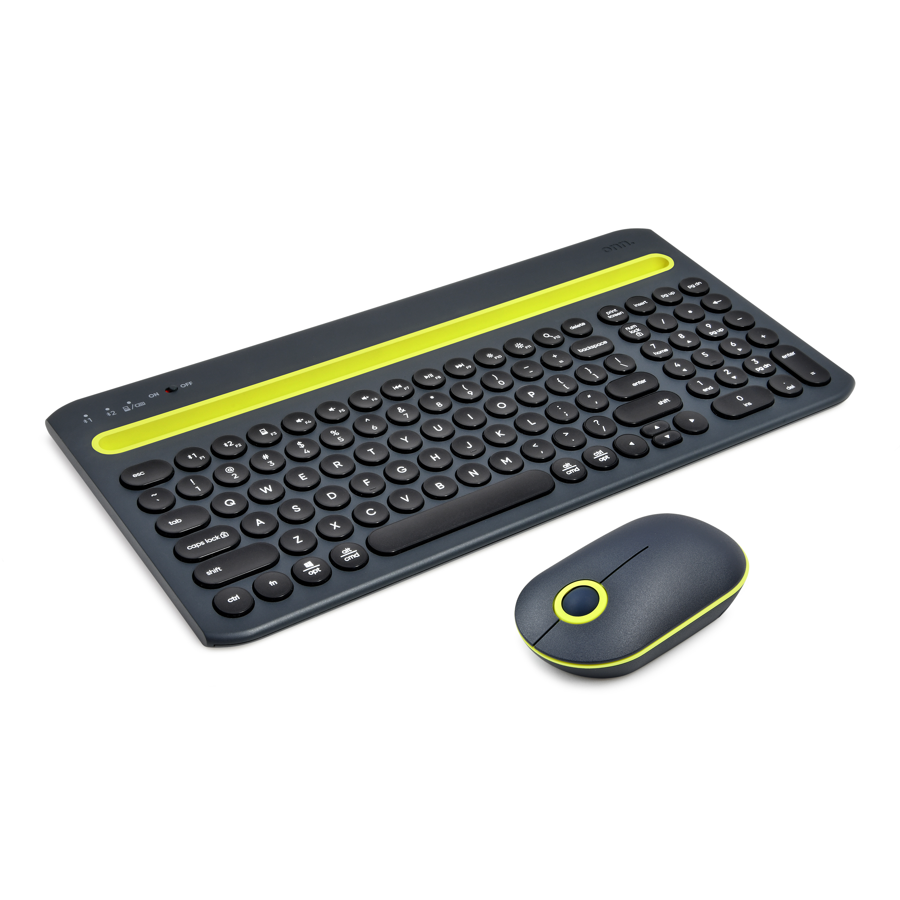 onn. Multi-Device Wireless Full-Size Keyboard and 3-Button Mouse Set, Gray & Yellow - image 4 of 18