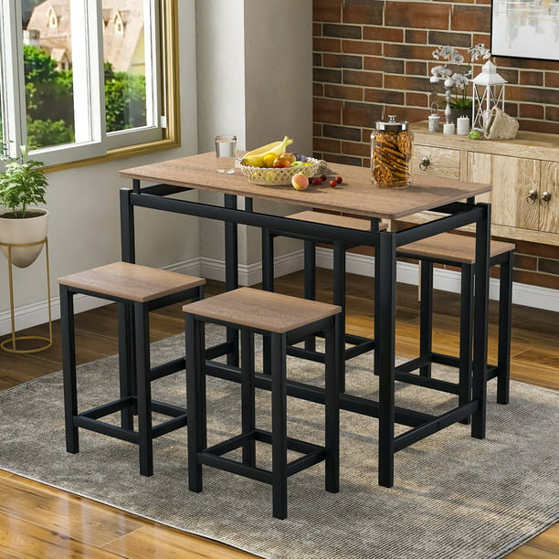 5 Piece Bar Table Set Kitchen Counter, Bar Style Kitchen Table And Chairs Set