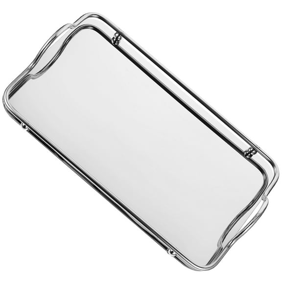 HEMOTON Stainless Steel Rectangular Serving Tray with Handles for Home Use Elegant Silver Finish 16.5x12 Inches