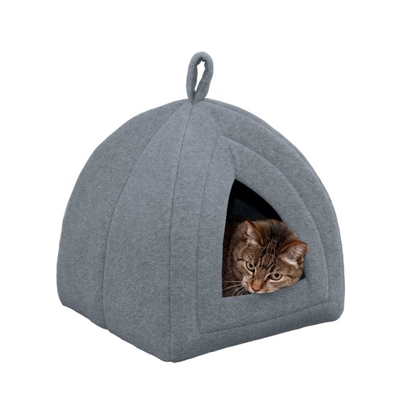 FurHaven Pet Products Fleece Tent Hooded Pet Bed for Cats & Small Dogs - Heather Gray