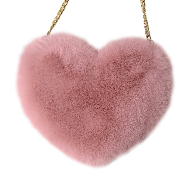 Cellphone Purse Plush Heart Shaped Crossbody Bag with Chain