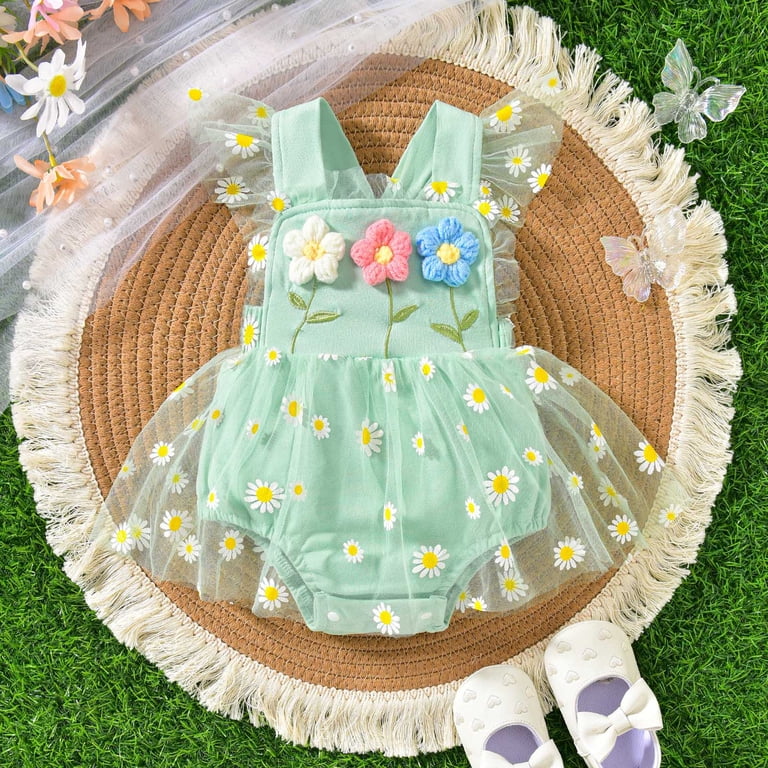 green dress 6 month baby girl Sage Green Baby Girl Tulle Romper Dress with Floral Embroidery, Toddle –  AmimamiDoll main image 1
