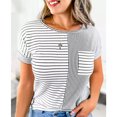 thumbnail image 3 of Camiseta de mujer de manga corta con patrón de tiras y cuello redondo, Top cómodo para viajes de verano, 3 of 4