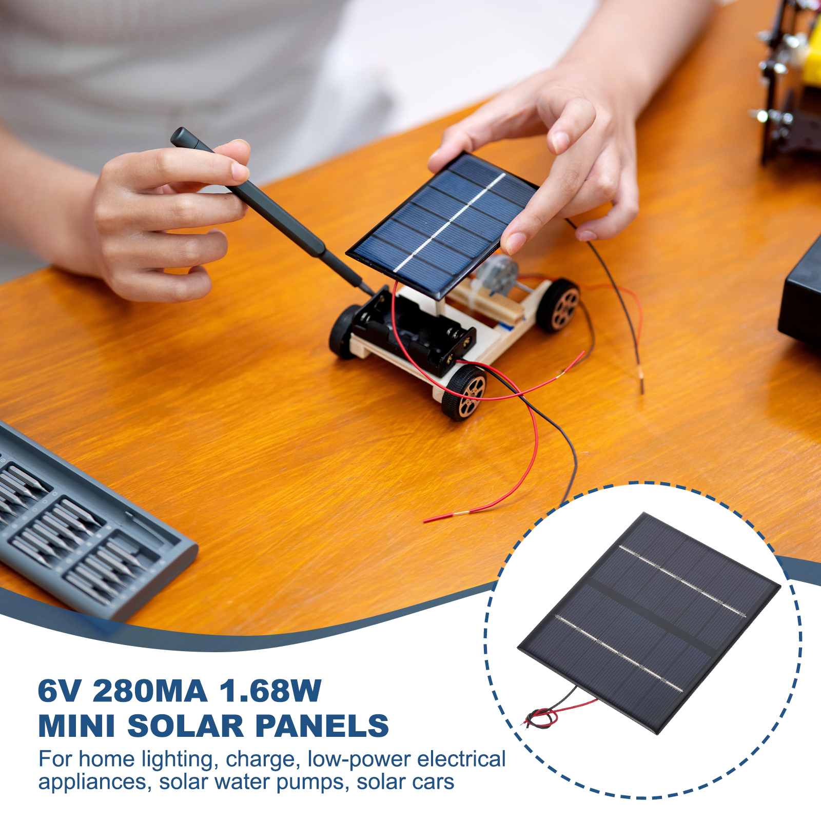 Uxcell 5 Pcs 6V 1.68W 280mA Mini Solar Panels, Small Polycrystalline Solar Cell Panel with 2 Cable for DIY Electric Toy Materials Kits Charger, 110mm x 92mm