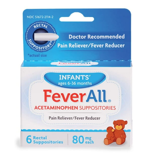 4 Pack FeverAll Infants 6 Rectal Acetaminophen Suppositories 80mg Each