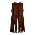 thumbnail image 4 of Vests for Women Western Fringe Sleeveless Vest Hollow Cutout Open Front Layering Jackets Brown XL, 4 of 9