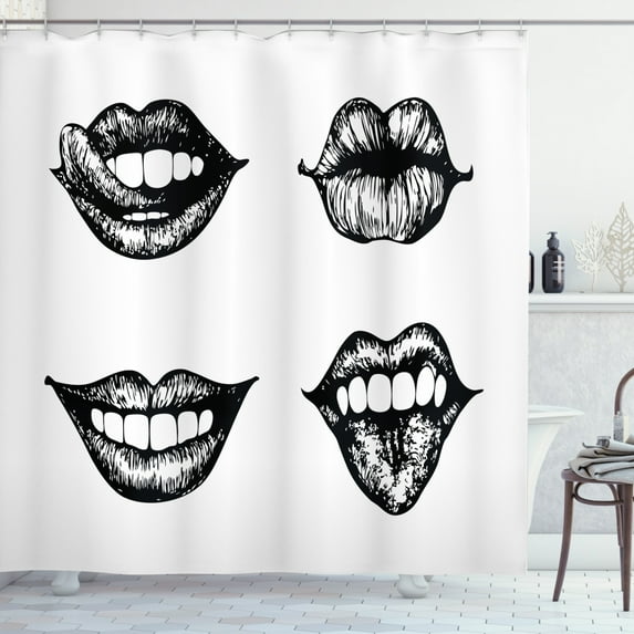 Ambesonne Kiss Shower Curtain, Monochrome Sketch Style, 69"Wx84"L, Charcoal Grey and White