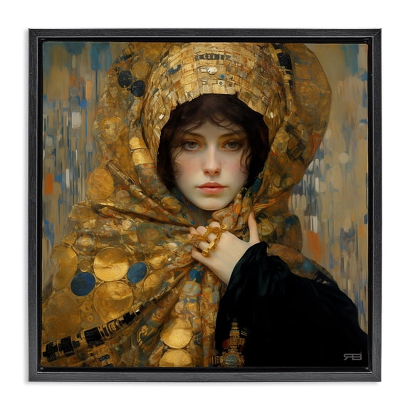 Stupell Industries Traditional Woman in Patterned Gold Black Floating Frame Canvas Art, 18 x 18, by RB