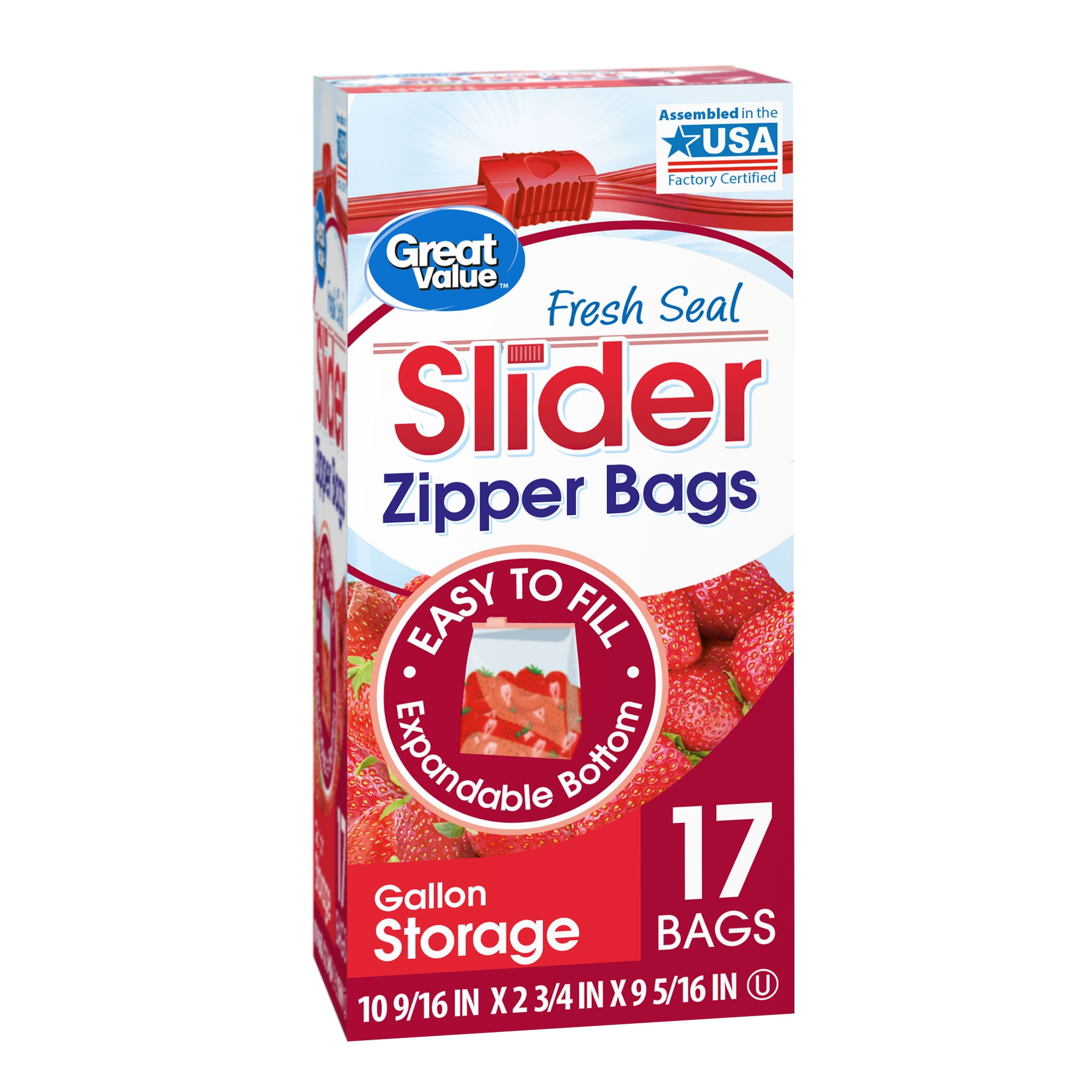 Great Value Slider Zipper Storage Bags, Gallon, 17 Count