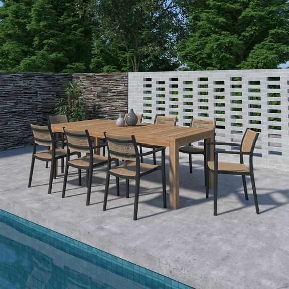 Amazonia Cala Blanca 9-Piece Solid Teak 100% FSC Rectangular Patio Dining Set