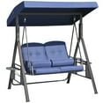 thumbnail image 2 of Outsunny 2-Person Patio Swing Bench with Adjustable Shade Canopy, Soft Cushions, Throw Pillows and Tray, Dark Blue, 2 of 9