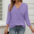 thumbnail image 2 of NJGRAE Women's Tops Women’S Slub Knit T-Shirts Women's Fashion Solid 3/4 Sleeve T Shirts V Neck Casual Loose Top Women’S Casual Pocket T-Shirts M, 2 of 5