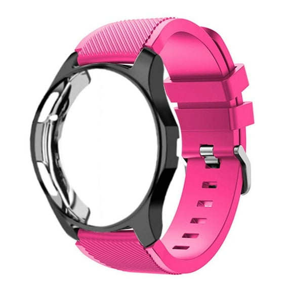 ALMNVO Silicone Band and Case for Samsung Galaxy Watch 4 46mm 42mm/Gear S2 S3, Soft TPU Protective Cover Bumper and Sport Band Wristbands for Gear S2 S3 Women Men