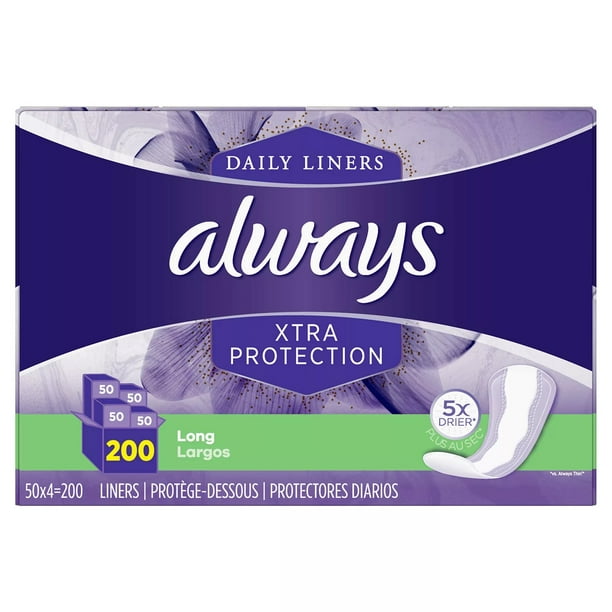Always Anti-Bunch Xtra Protection Daily Liners, Long, Unscented (200 ...