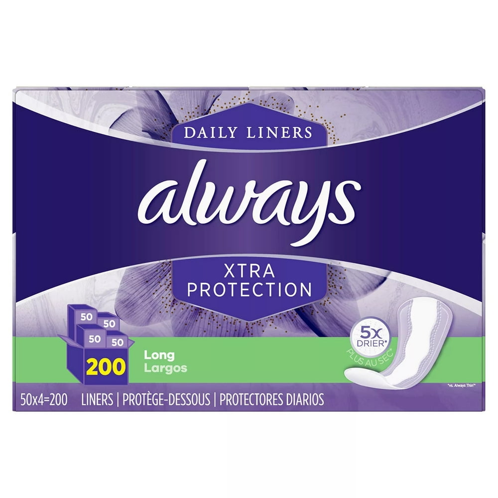 Always AntiBunch Xtra Protection Daily Liners, Long, Unscented (200