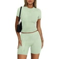 thumbnail image 2 of ZyeKqe Workout Sets for Women 2 Piece Athletic Outfits Crewneck Crop Going out Top and Biker Shorts Tracksuit, 2 of 4