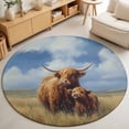 thumbnail image 4 of Highland Cow 8FT Round Area Rugs for Living Room Rustic Art Calf in A Lush Farmhouse Grassland Ultra-Thin Non-Slip Round Rugs Machine Washable Low Pile Circle Carpet for Bedroom Kitchen Nursery, 4 of 9
