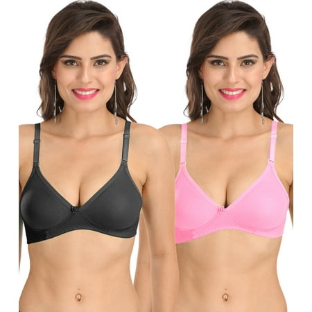 

Ossirrio Women s Everyday Non Padded Non Wired 3/4th Coverage T-Shirt Bra with Free Transparent Strap Pink Black
