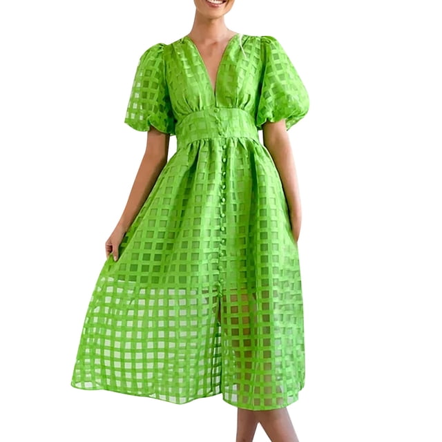 Ketyyh-chn99 Robes pour Femmes Grande Taille Femme Élégante Robe de Soirée Combinaisons Manche à Volants Shorts Robe Mini Vert,TG