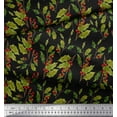 thumbnail image 3 of Soimoi Tissu en Coton Cambric Noir Imprimé Baies Rouges & Feuilles de Houx Tissu au Mètre 56 Pouces de Large, 3 of 3
