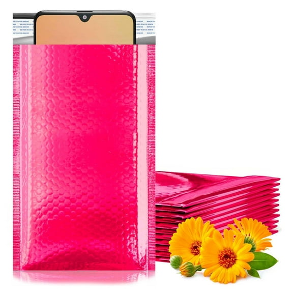 Pink Bubble Mailers 4x7, 600 Pack - Metallic Padded Envelopes - Self Seal Waterproof Shipping Mailers for Small Business