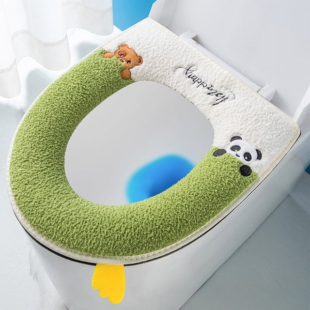 Cojín de asiento de inodoro grueso con asa de transporte, cobertura completa, cálido para el invierno, para el hogar, cojín de asiento de inodoro extraíble, funda de asiento de inodoro, cojín de asien