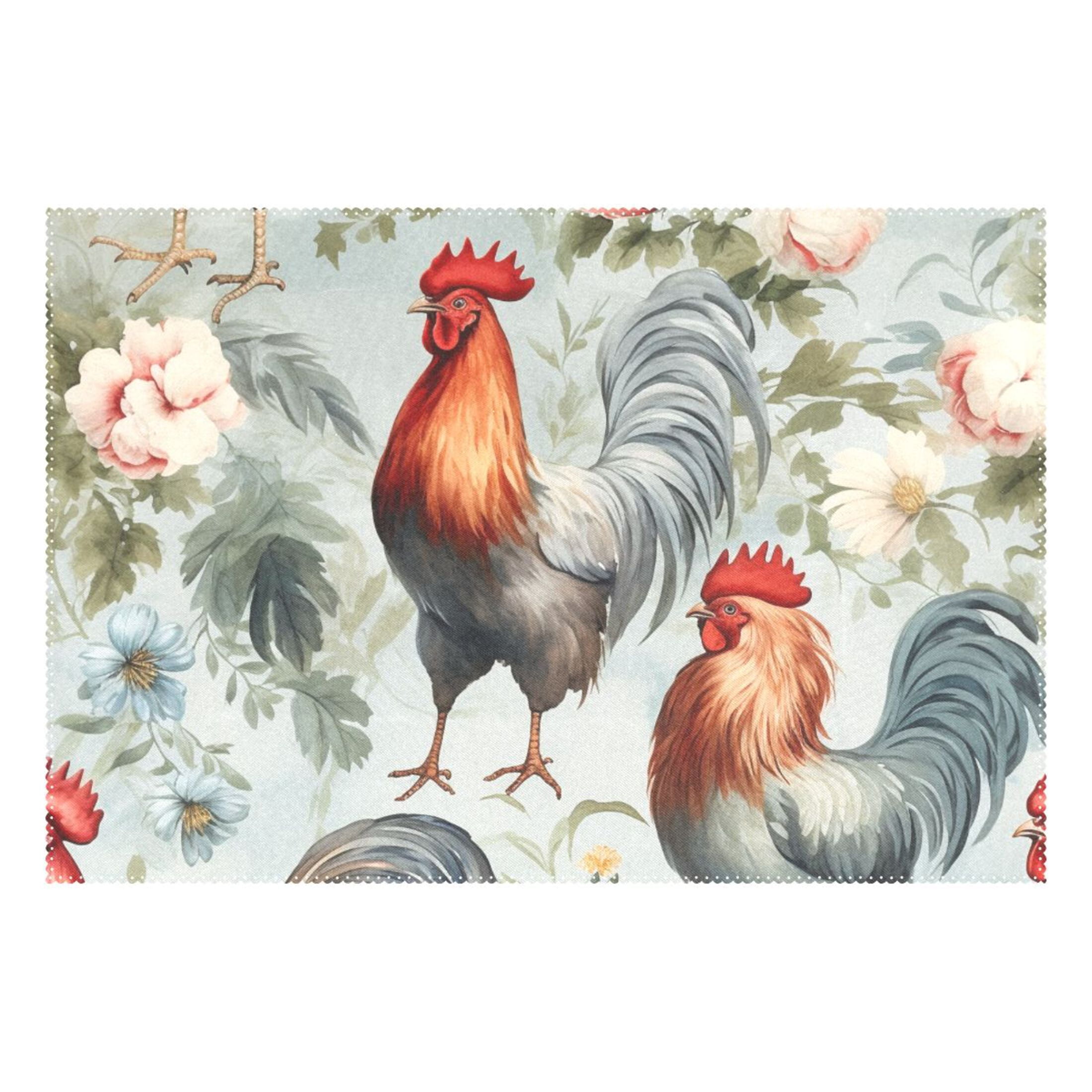 Chickens Flowers Leaves 12×18 inch Placemats Heat Resistant Washable Foldable Rectangular Placemats Set Decoration Indoor Outdoor for Kitchen Dining Table 6PCs