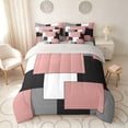 thumbnail image 3 of Manfei Blush Pink Geometric King Bedding, Abstract Grid King Bed in a Bag, Black White Pink Gray, Gray Reversible 7pcs, 3 of 6
