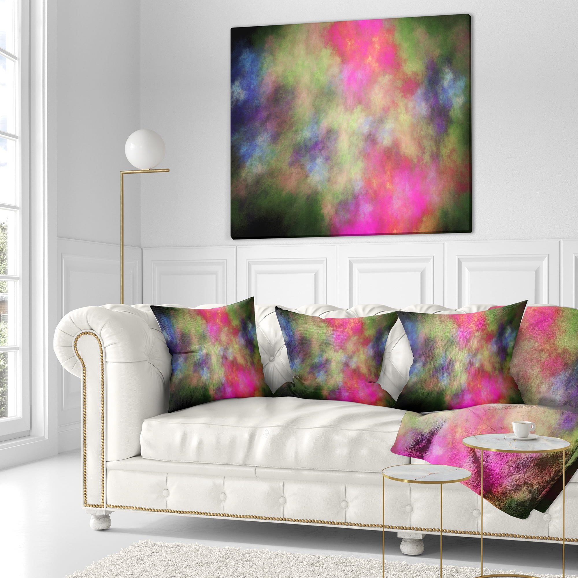 Designart Pink Starry Fractal Sky - Abstract Throw Pillow - 16x16