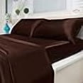 thumbnail image 3 of Luxury Home Satin Bed Sheet Set Ultra Soft 4-Piece King - Chocolate, 3 of 4
