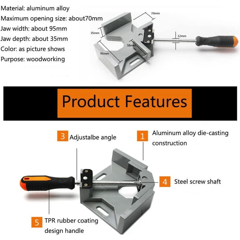 Housolution Right Angle Clamp, [4PACK] 90° Aluminum Alloy - Blue | Single Handle Corner Clamp, Clamps for Woodworking Adjustable Swing Jaw, Tools Photo Frame Vise Holder, Gifts for Men Dad